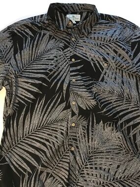 Island Shores Black & Gray Hawaiian Mens Shirt | XL | Tropical Print